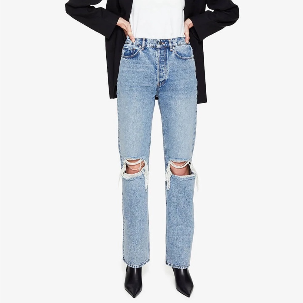 Anine Bing Light Blue Distressed Straight Leg Kat Jean